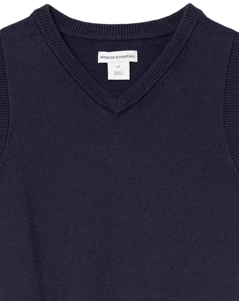 Amazon Essentials Bambino Maglione Smanicato con Scollo a v in Cotone in Stile Uniforme
