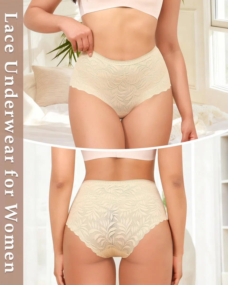 Levao Mutandine da donna in pizzo corto morbido e confortevole, slip invisibile, da donna, intimo, sexy, senza cuciture, da donna, confezione da 5