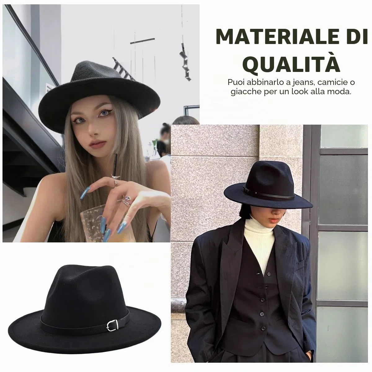 QUUPY Cappello Fedora classico a tesa larga con fibbia per cintura in feltro cappello Panama per donne uomini (rosso)