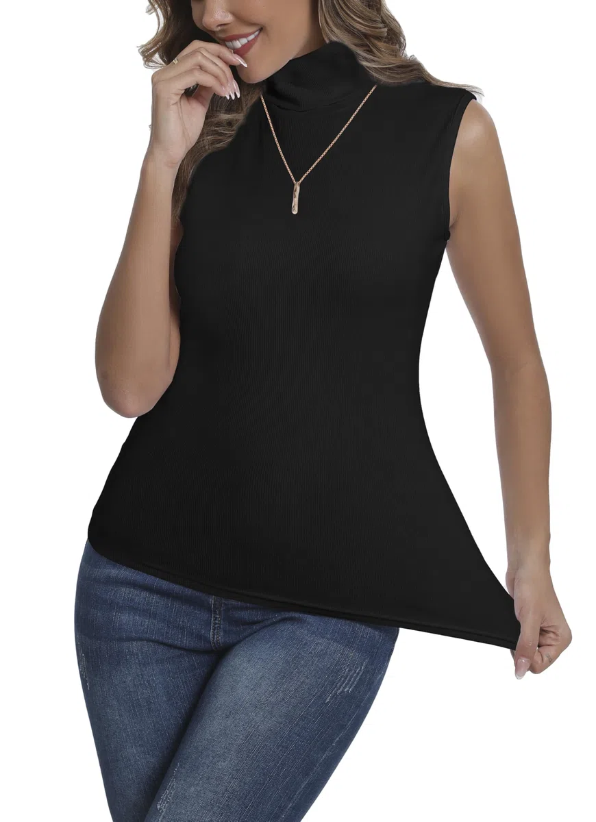 Enjoyoself Maglione Smanicato in Cotone Collo Alto Pullover Senza Maniche Maglia Collo Alto per Autunno Inverno, Capo Sottomaglione