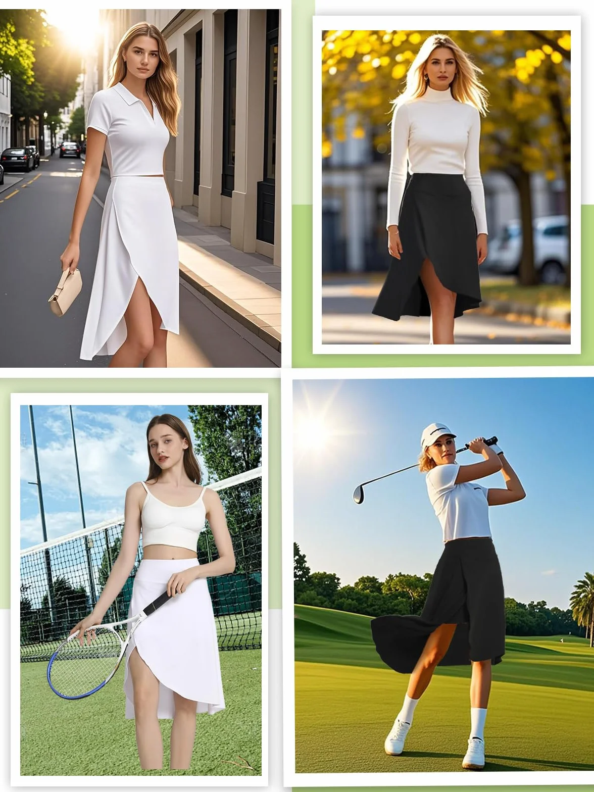 Bezioner Gonna Pantalone Donna Lunga con Pantaloncini e Tasche Midi Gonne Sportiva Orlo a Volant con Spacco Skort Tennis Golf