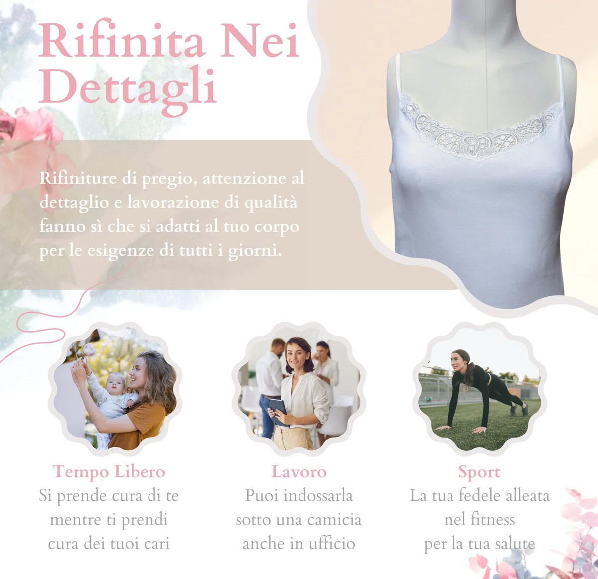 VP PINUCCIO VENEGONI Set 3 Canottiera Intima Donna Spalla Stretta in Pizzo macramè 100% Cotone Pettinato Top Intimo Bianco Canotta Intima Donna Elegante Estiva Canottiere Intime