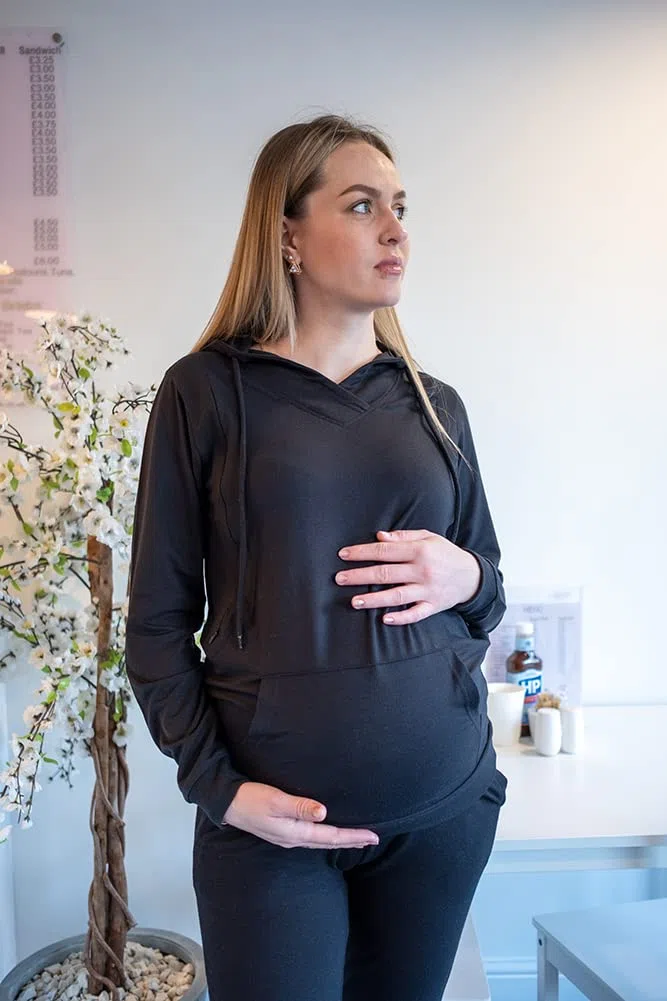 Mamatoto Felpa con cappuccio per allattamento maternità morbida al tatto per gravidanza e allattamento al seno con tasca a canguro