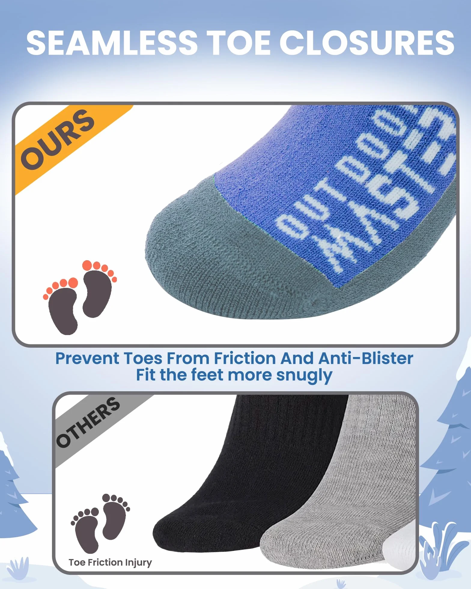 OutdoorMaster 2 Paia Lana Merino Calze da Sci per bambini, Calze Invernali da Snowboard Traspiranti per Ragazze/Ragazzi per Sport All'aria aperta con Sopra il Polpaccio Design/Polsini Antiscivolo