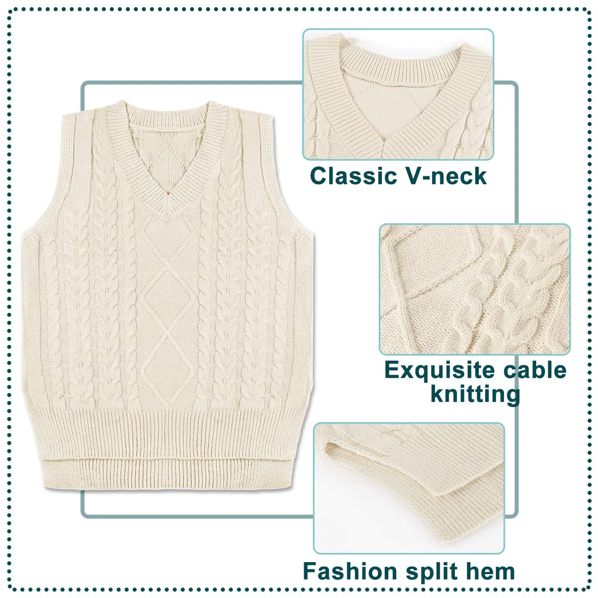 Voqeen Maglione Senza Gilet in Maglia da Donna Maniche Lavorato a Maglia Scollo a V Elegante Maglia Classico Gilet Maglioni Lungo Maglieria Autunno Inverno Pullover Smanicato