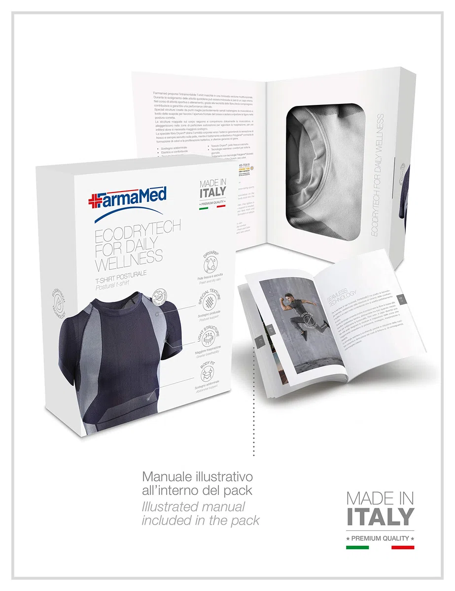 FarmaMed Ecodrytech Maglia Uomo, T-Shirt Uomo, T-Shirt Maniche Corte, Intimo Traspirante, Seamless, Antiodore, Antibatterico, 100% Made in Italy