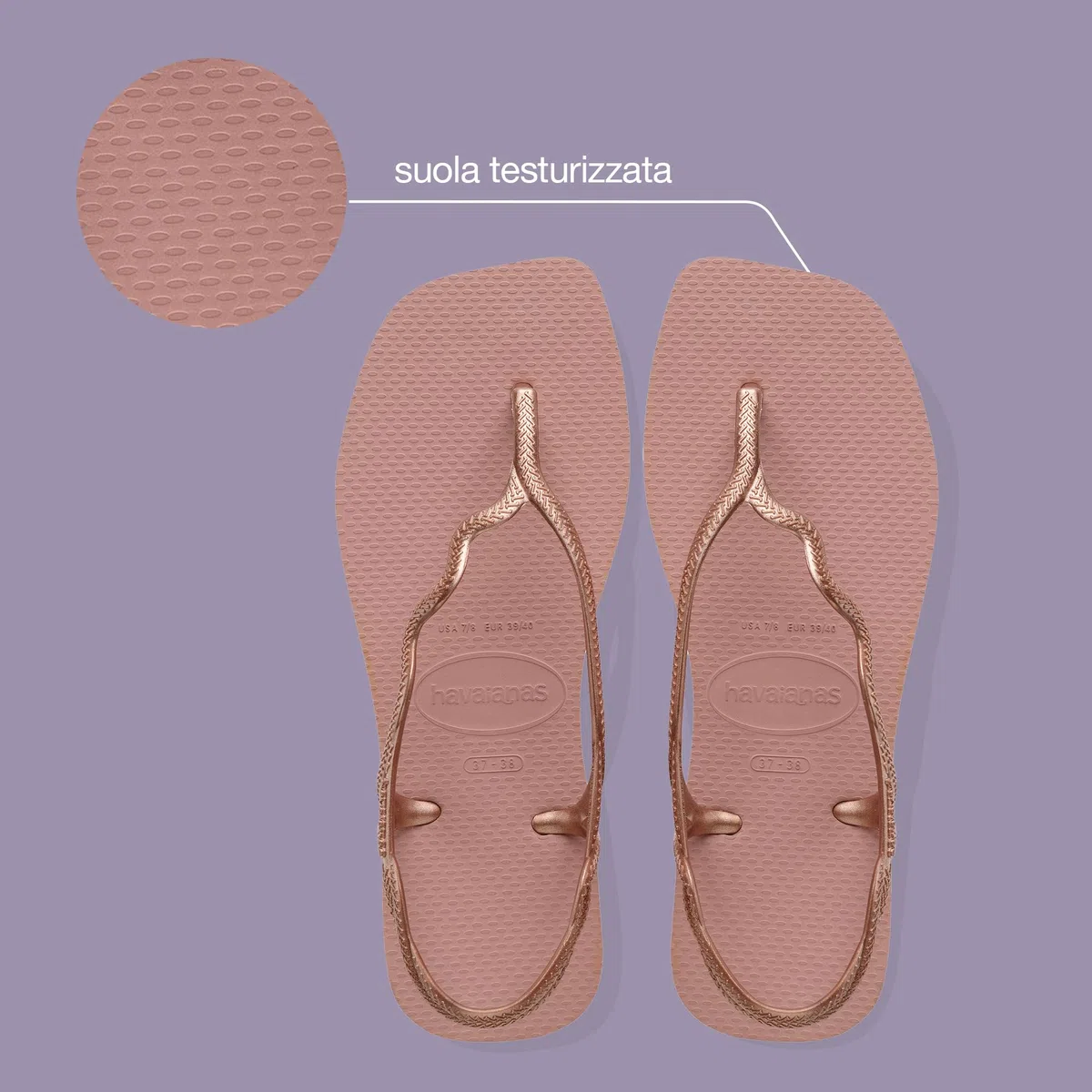 Havaianas - Soleil, Sandali A T Da Donna Eleganti, Resistenti E Confortevoli, Chiusura Posteriore, Cinghie Ondulate E Suola Con Bordi Squadrati