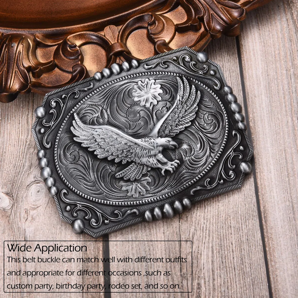 Fibbia per cintura occidentale da uomo, grandi fibbie per cintura con aquila dorata incisa, grande fibbia per cintura per cowboy rodeo