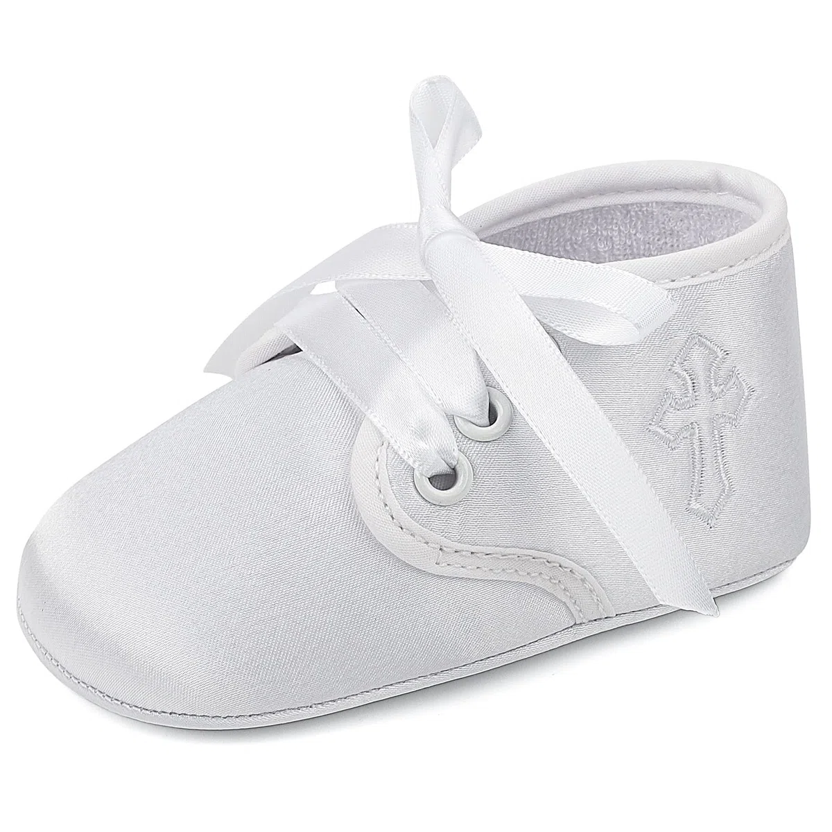 LACOFIA Scarpe da Battesimo per Neonato Scarpette da Culla Scarpine Primi Passi per Bambina con Suola Morbida Antiscivolo Bianco
