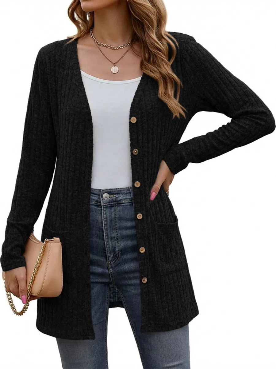 Cicy Bell Cardigan lungo da donna elegante a maniche lunghe con tasca aperta sul davanti