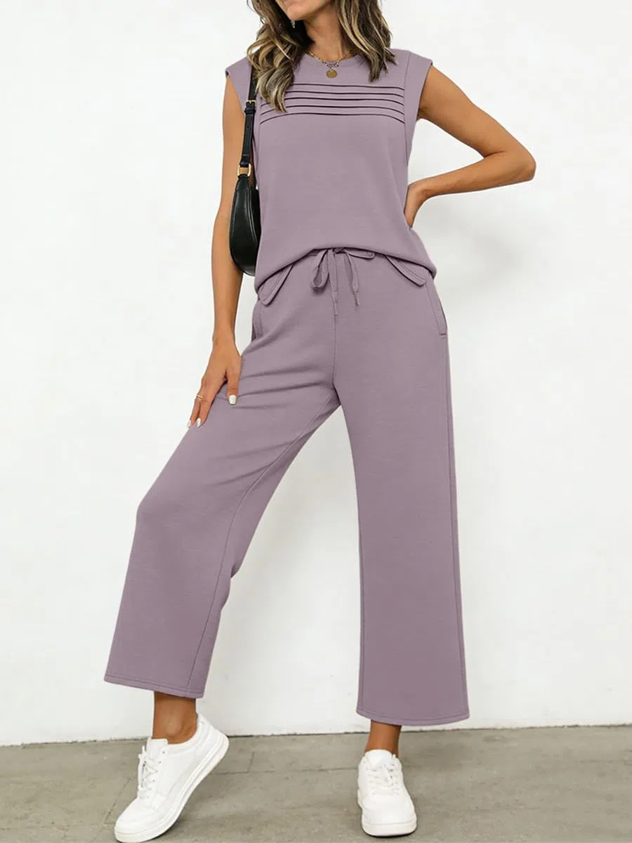shownicer Completo Donna Pantaloni Tuta Estivo 2 Pezzi Set Senza Maniche Top E Pantaloni Curvy Completo Tute da Jogging Due Pezzi Completi Casual Outfit