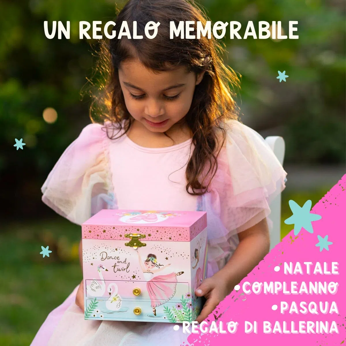 Scatola Musicale per Bambine - Portagioie Carillon per Bambini con Ballerina Rotante, Regali di Compleanno Balletto per Bambine, Scatole per Gioielli, 17,1 x 13,3 x 15,2 cm - 3-10 anni, Rosa