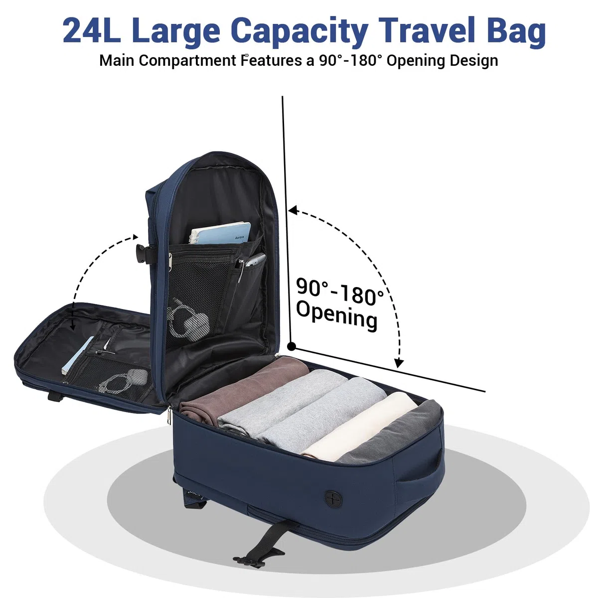 KONO Zaino 40x30x20 Ryanair Bagaglio a Mano 24L, Zaino da Viaggio Aereo Multitasche Compatto Leggero Impermeabile con Scomparto Laptop 15.6 Pollici per Uomo Donna Viaggi Weekend (Blu, 40x30x20cm)