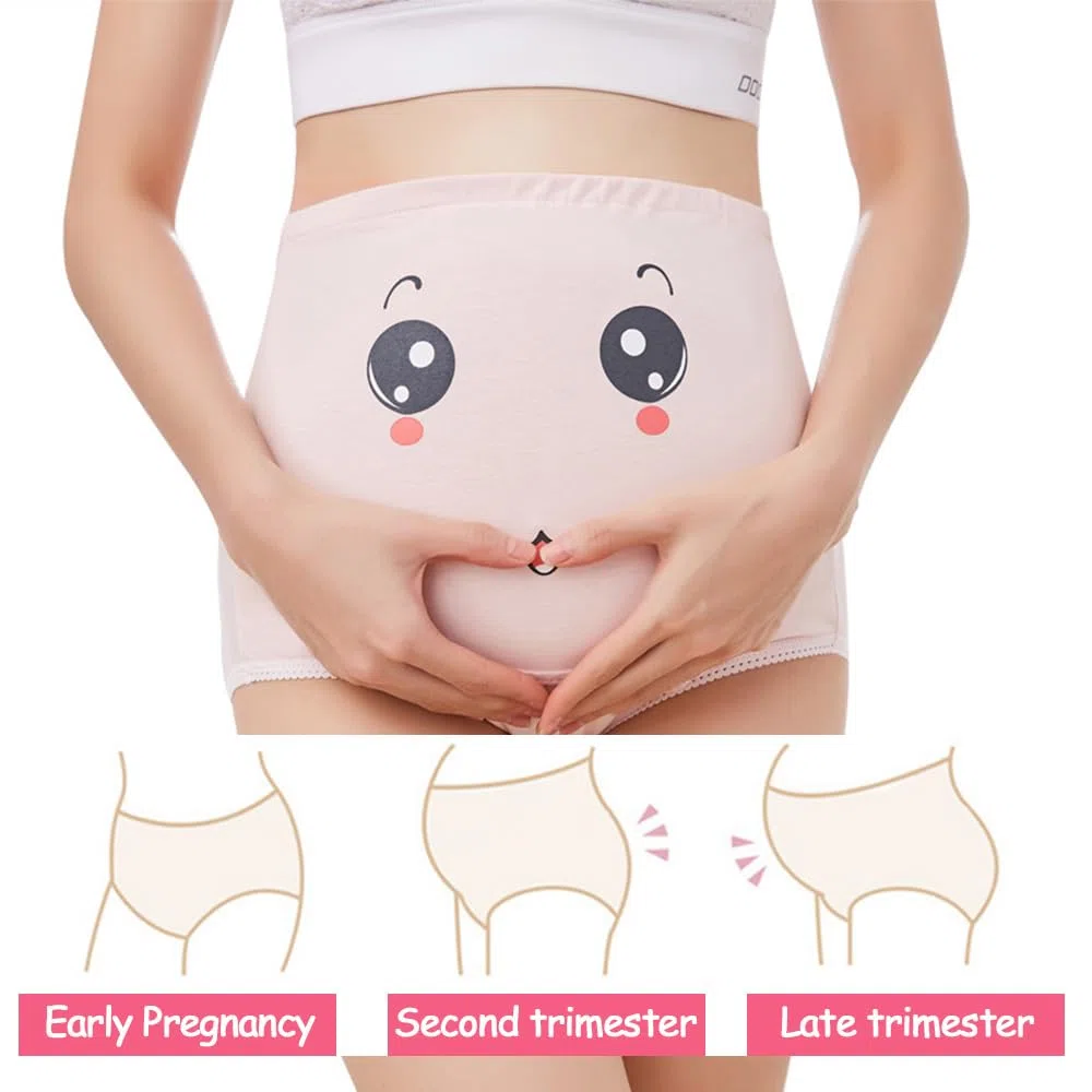 Mutandine Premaman da Donna Confezione da 3 Mutandine Premaman Elastiche A Vita Alta in Cotone Antiscivolo Pantaloncini Mutandine Gravidanza con Stampa Smiley,M-5XL