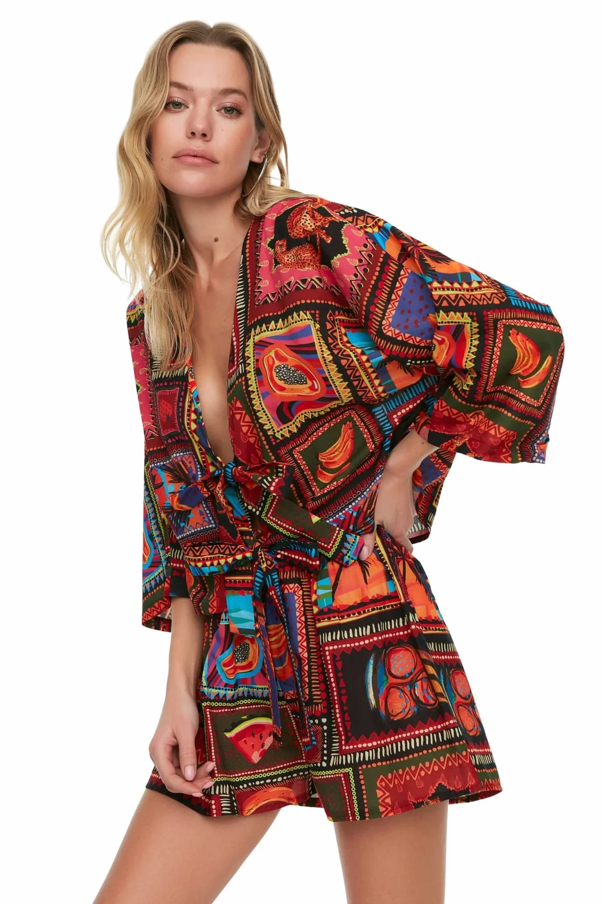 Trendyol Set di Due Pezzi Tessuto con Stampa Paesaggistica Donna Camicia