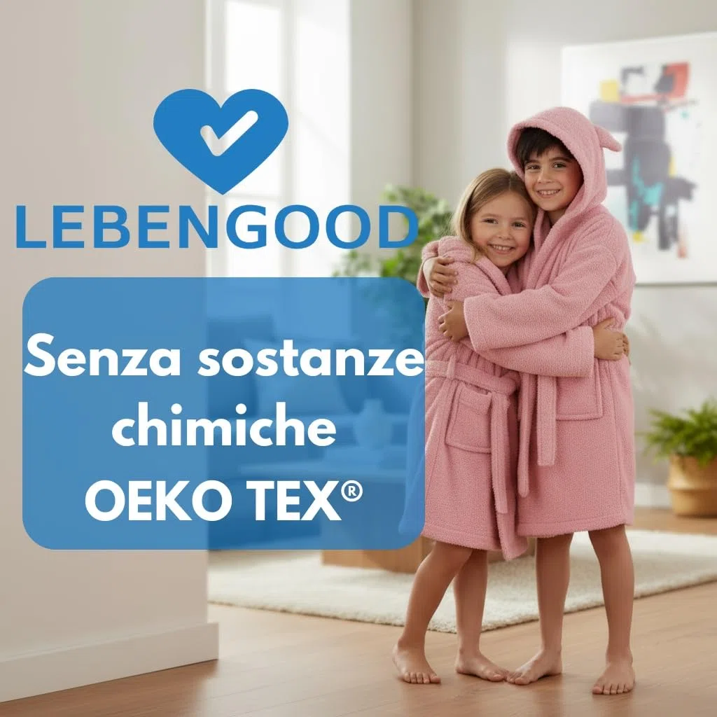 LEBENGOOD - Accappatoio Bambini adolescenti Cotone: Bambino, Bambina, 100% Cotone OEKO-TEX - 2 tasche, cintura, cappuccio