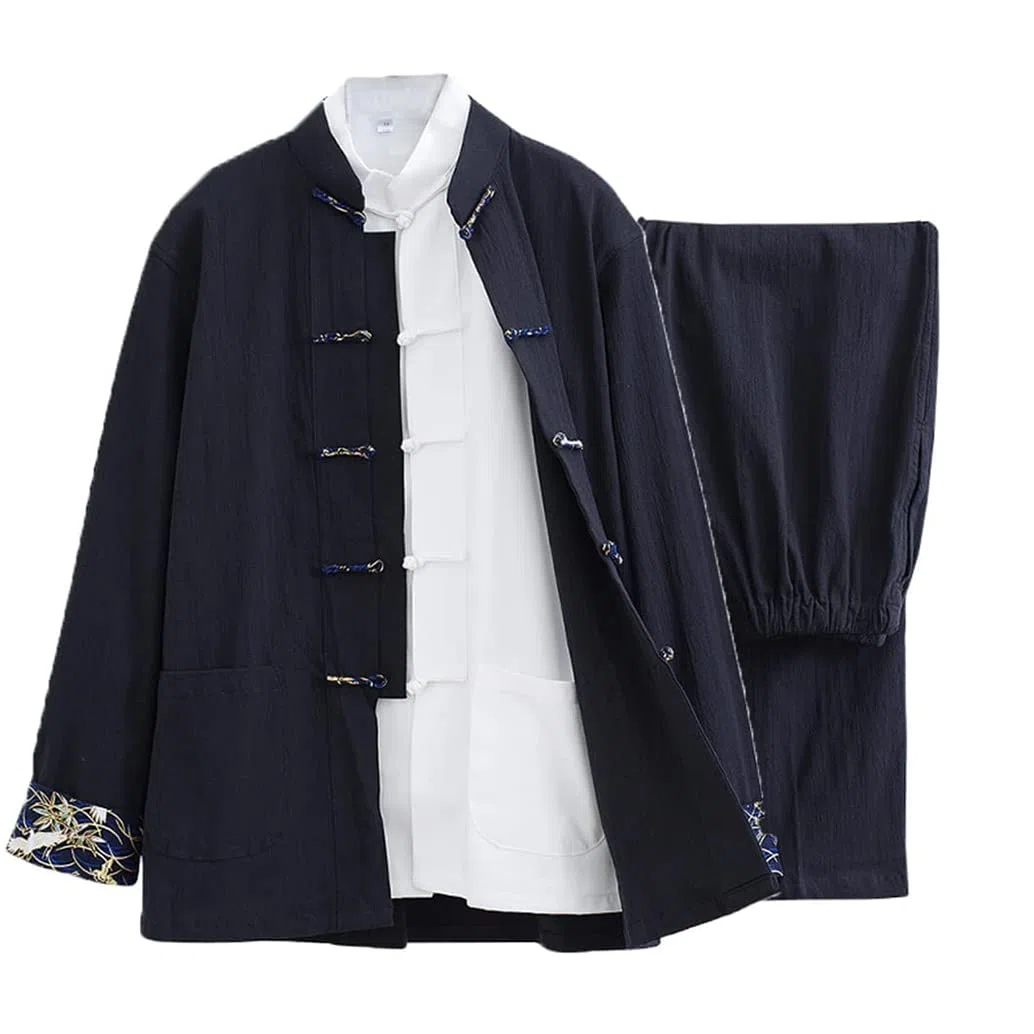FAMMIX Abito di Arti Marziali da Uomo - Abito Tang Cinese Vestiti Tradizionali Classici Kung Futiformi Pantaloni Pantaloni Pantaloni, Lino di Cotone Tai Chi Vestiti