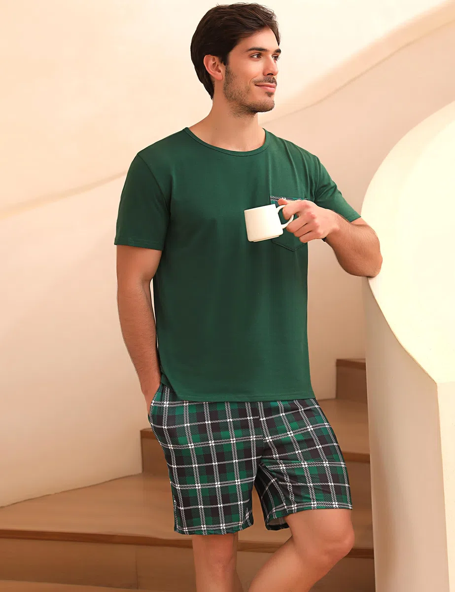 Pigiama Uomo Cotone Pigiami Uomo Estivi Pigiama Uomo Estivo 2 Pezzi Pigiama Maniche Corte Uomo Leggero e Morbido S-3XL