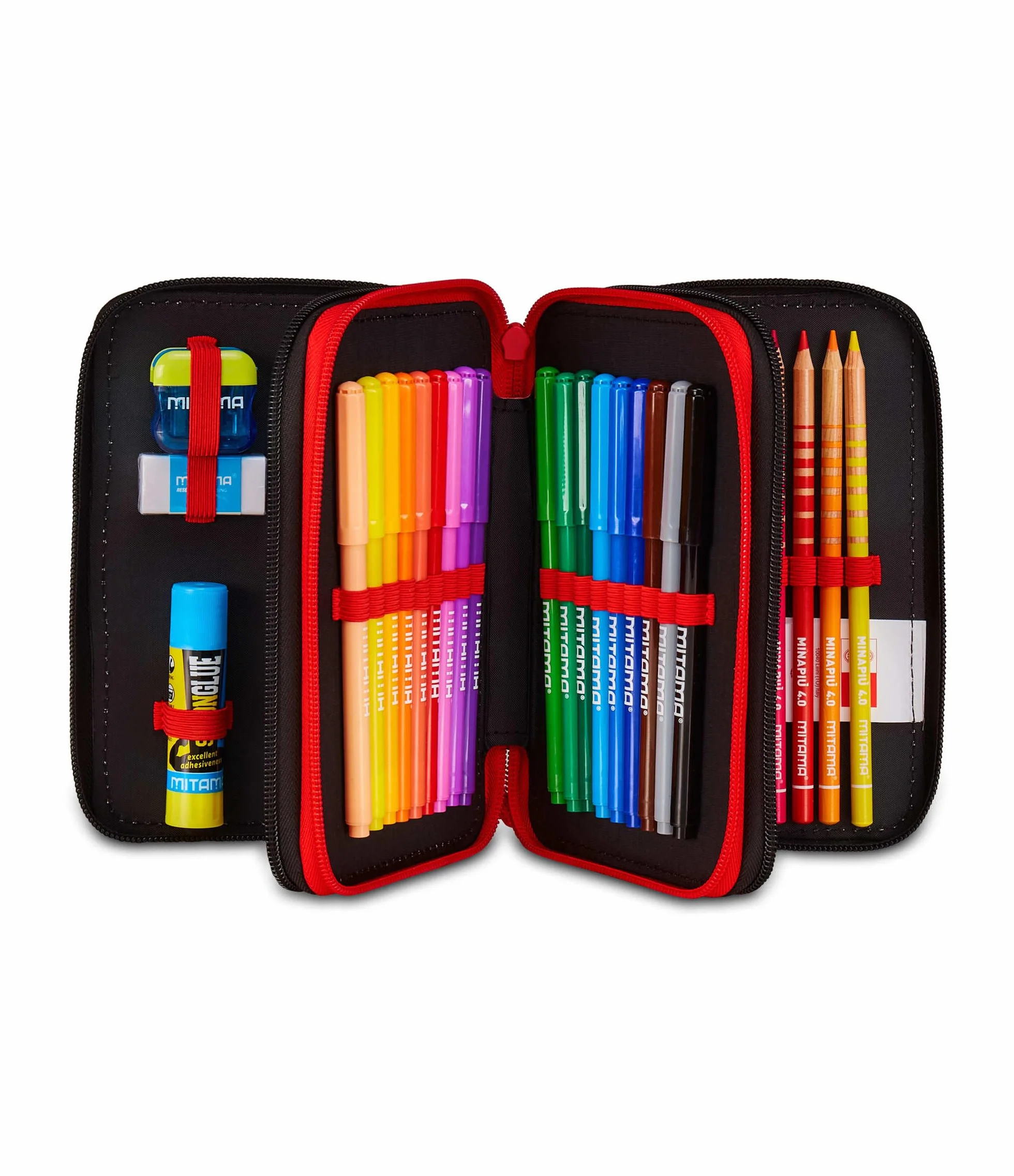 Seven Milan Astuccio Scuola 3 Zip, Nero, Portapenne Triplo Scomparto Completo Di Penne, Matite, Colori, Accessori Zaino, Scuola Elementare, Bambino Calcio