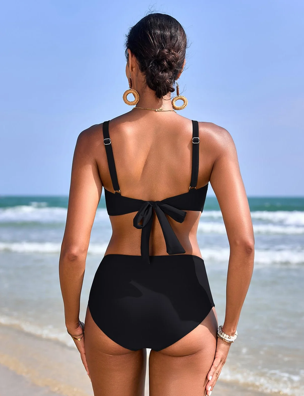 Costume Donna Due Pezzi Vita Alta Controllo Addominale Bikini Sexy Scollo a V Push Up Costumi Design alla Moda con Blocchi di Colore Piscina e Spiaggia
