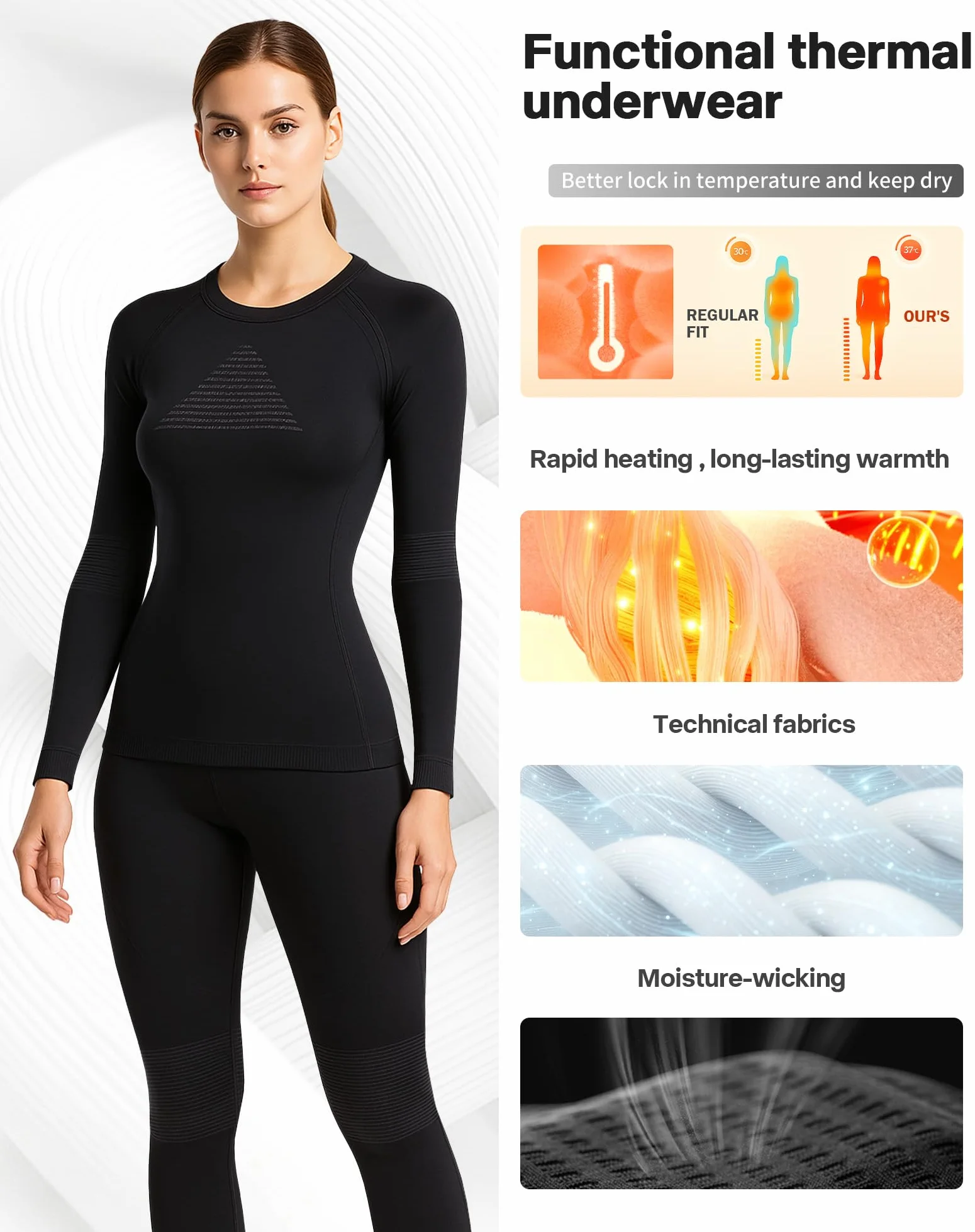 EIISSION Intimo Termico Donna Manica Lunga Invernali Maglia Leggins Pantaloni Termici Completo Sportivo Sci Tuta Intera Biancheria Termica Vestiti Sottomaglia Termiche