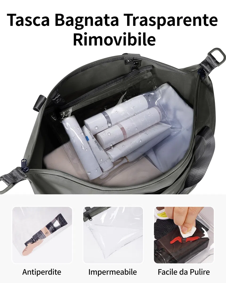 ECOHUB Borsone da Viaggio Pieghevole, Borsa da Viaggio Resistente All'acqua 40x30x20 Per Donna e Uomo, Bagaglio a Mano per Ryanair con Tasca Bagnata per Palestra, Aereo, Weekend, Verde