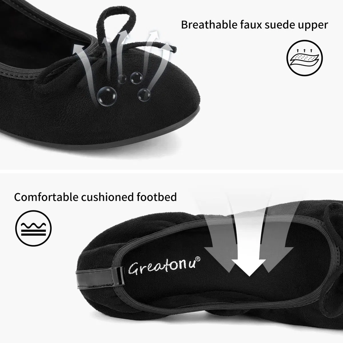 Greatonu Ballerina Donna Ballerine Pieghevoli Scarpe Basse Donna con Suola Flessibile- Perfetto per Matrimoni e Feste