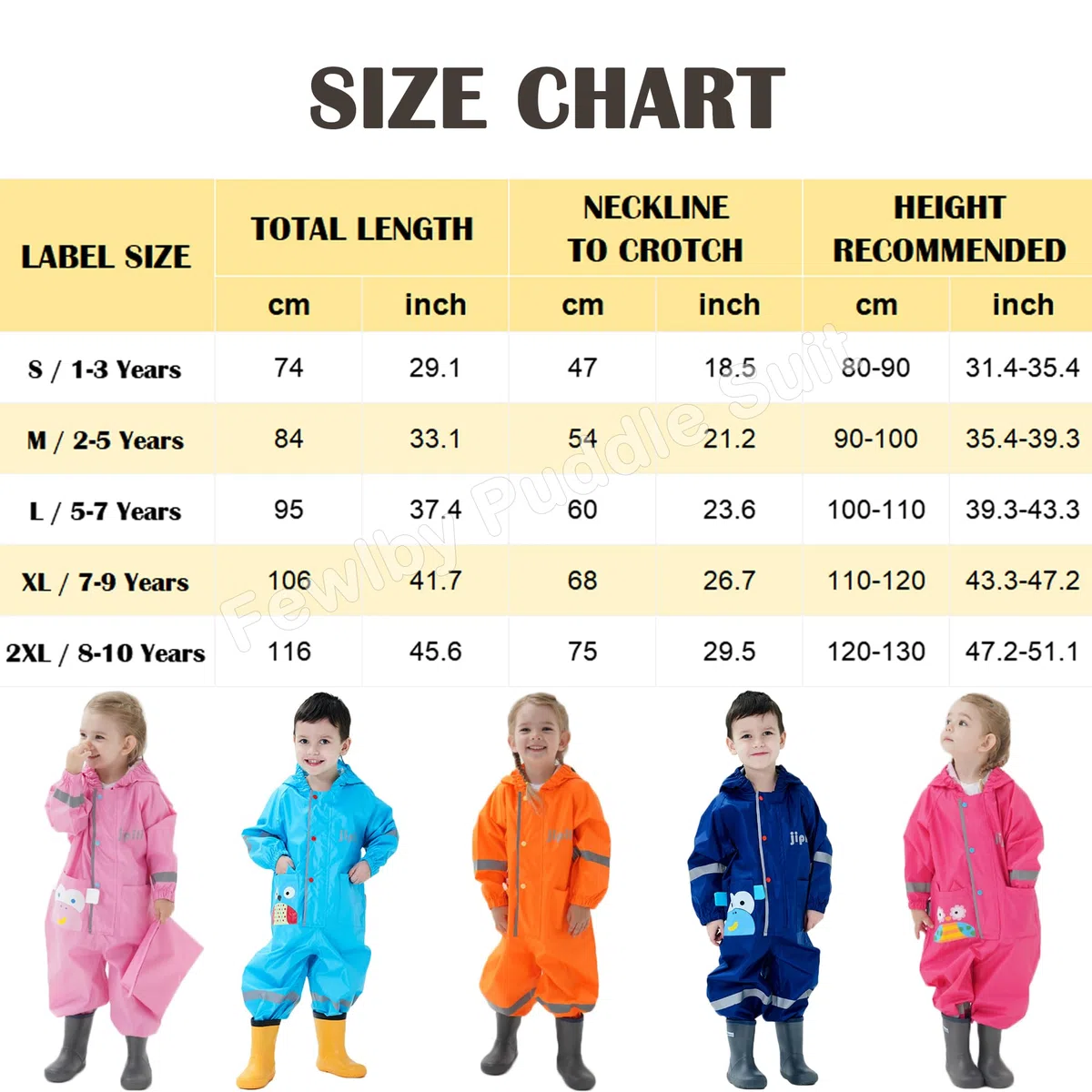Fewlby Impermeabile Bambini Tuta Pioggia Bambina Antipioggia con Cappuccio Poncho Impermeabile Ragazze Ragazzi Giacche da Pioggia con Cappello Trasparente per 1-10 Anni
