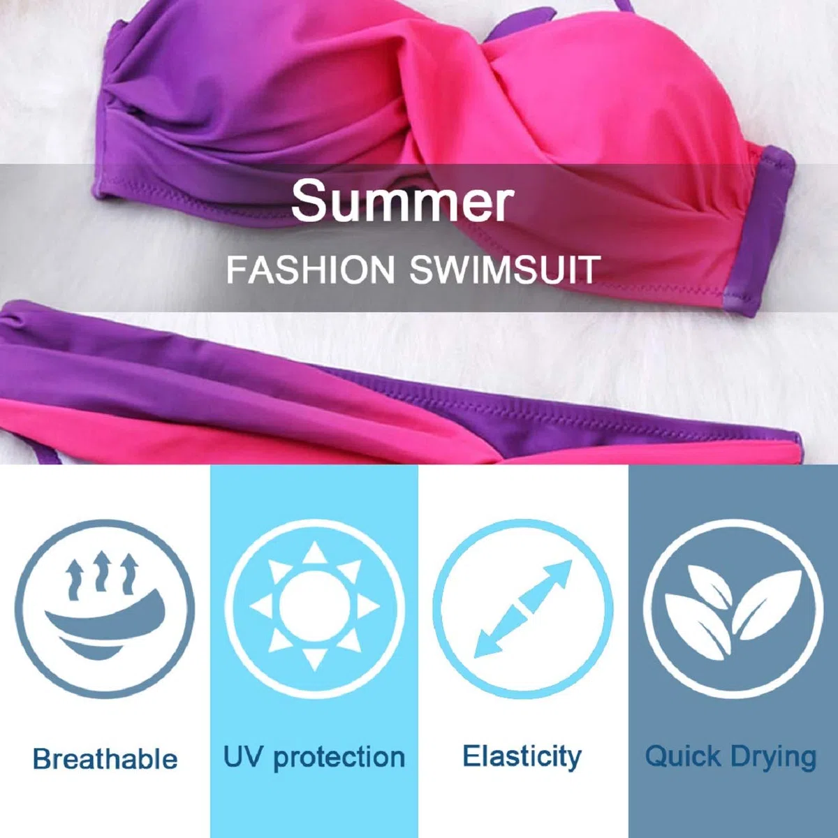 Tuopuda Costume da Bagno Donna Bandeau Bikini Set Push Up Imbottito Costumi Mare Due Pezzi Brasiliana Bikini Gradient Color Spiaggia Swimwear Sexy Top Triangolo Reggiseno con Slip Vita Bassa