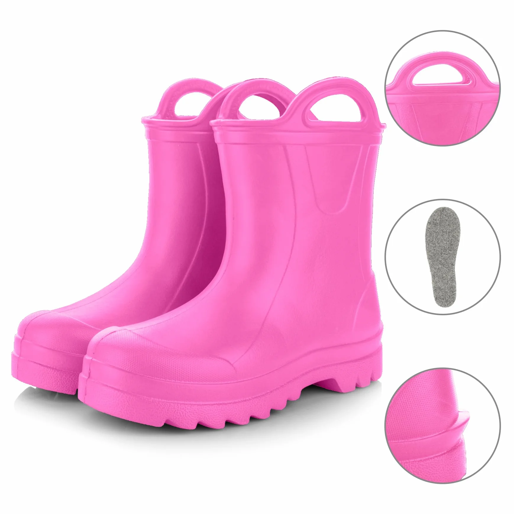 GoSplash Stivali di gomma per bambini - molto comodi in materiale EVA leggera per bambini e bambine belli robusti impermeabili con maniglia per indossarli facilmente antiscivolo