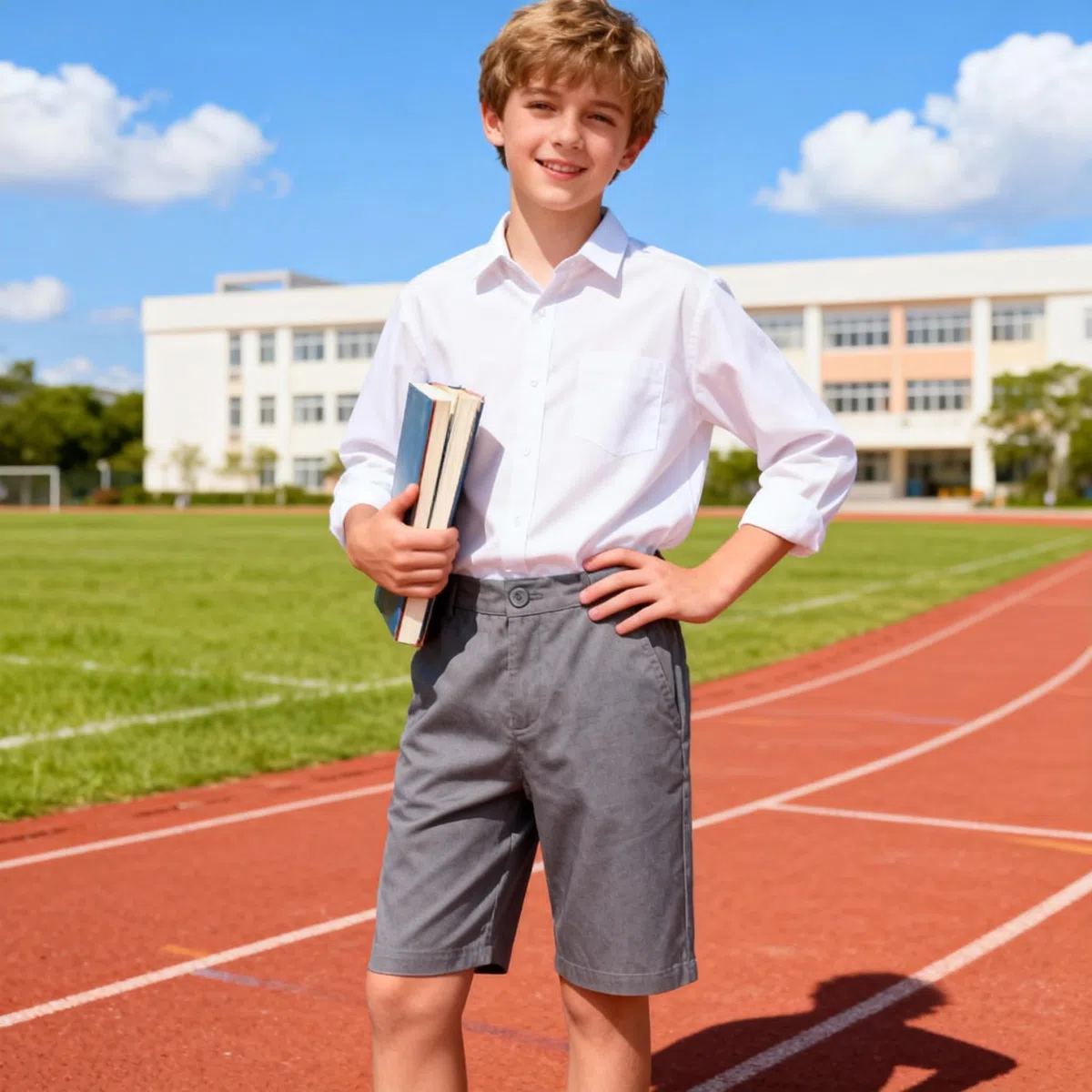 BIENZOE Ragazzi Cotone Divise Scolastiche Piatto Anteriore K?per Bermuda Shorts
