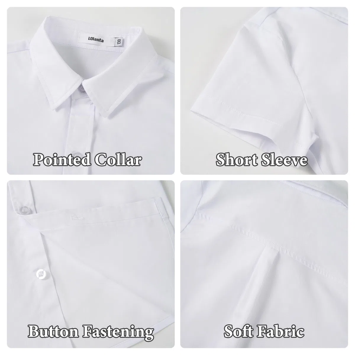 LOLANTA Camicia a Maniche Corte per Bambini, Camicia Scolastica Formale in Puro Cotone, 3–14 Anni