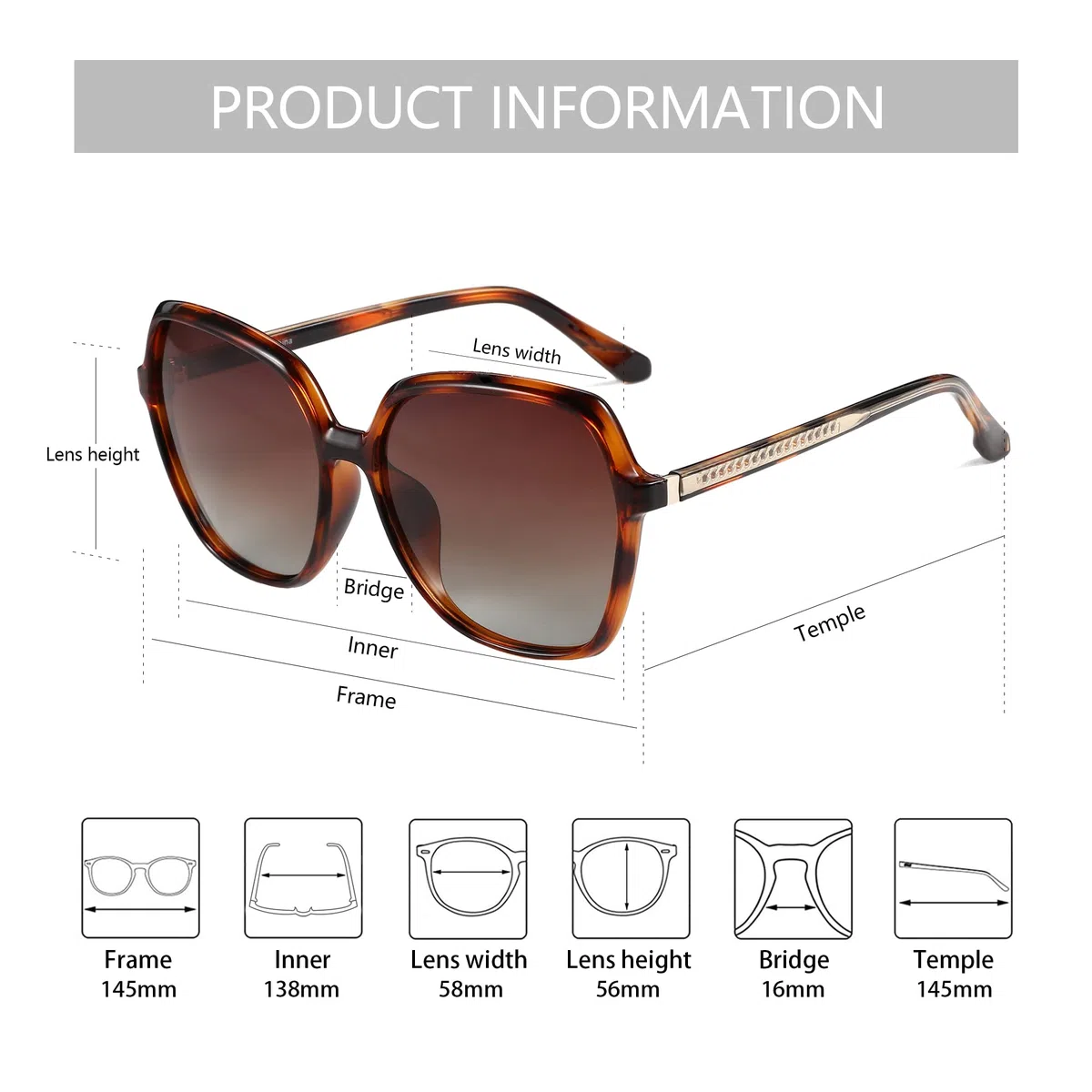 ZENOTTIC Occhiali da Sole Polarizzati Retro Donna Formato Oversize Quadrato Protezione UV400 Occhiali alla Moda per Viaggi Feste