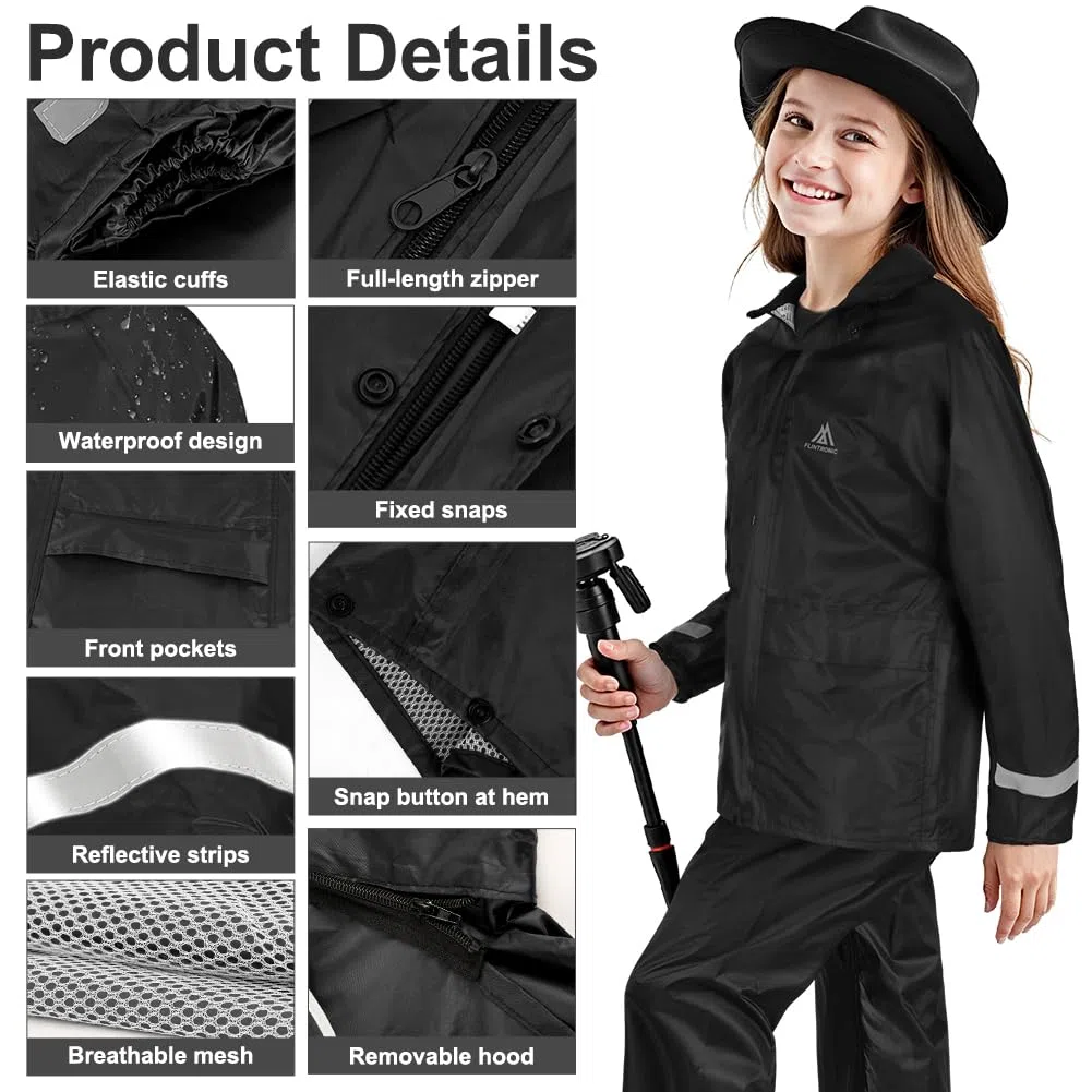 flintronic Giacca impermeabile Rain Jacket, Impermeabile Leggero Antivento con Cappuccio, per Bambini e Bambine, Impermeabile da Esterno per la Pioggia