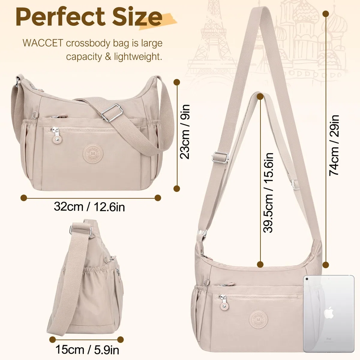 Borsa a Tracolla da Donna, Borsa Tracolla Grande Multitasche in Nylon Impermeabile Borsa a Spalla Donna con Tracolla Regolabile Leggera Crossbody Bag Donna per Shopping Lavoro Viaggio Festa