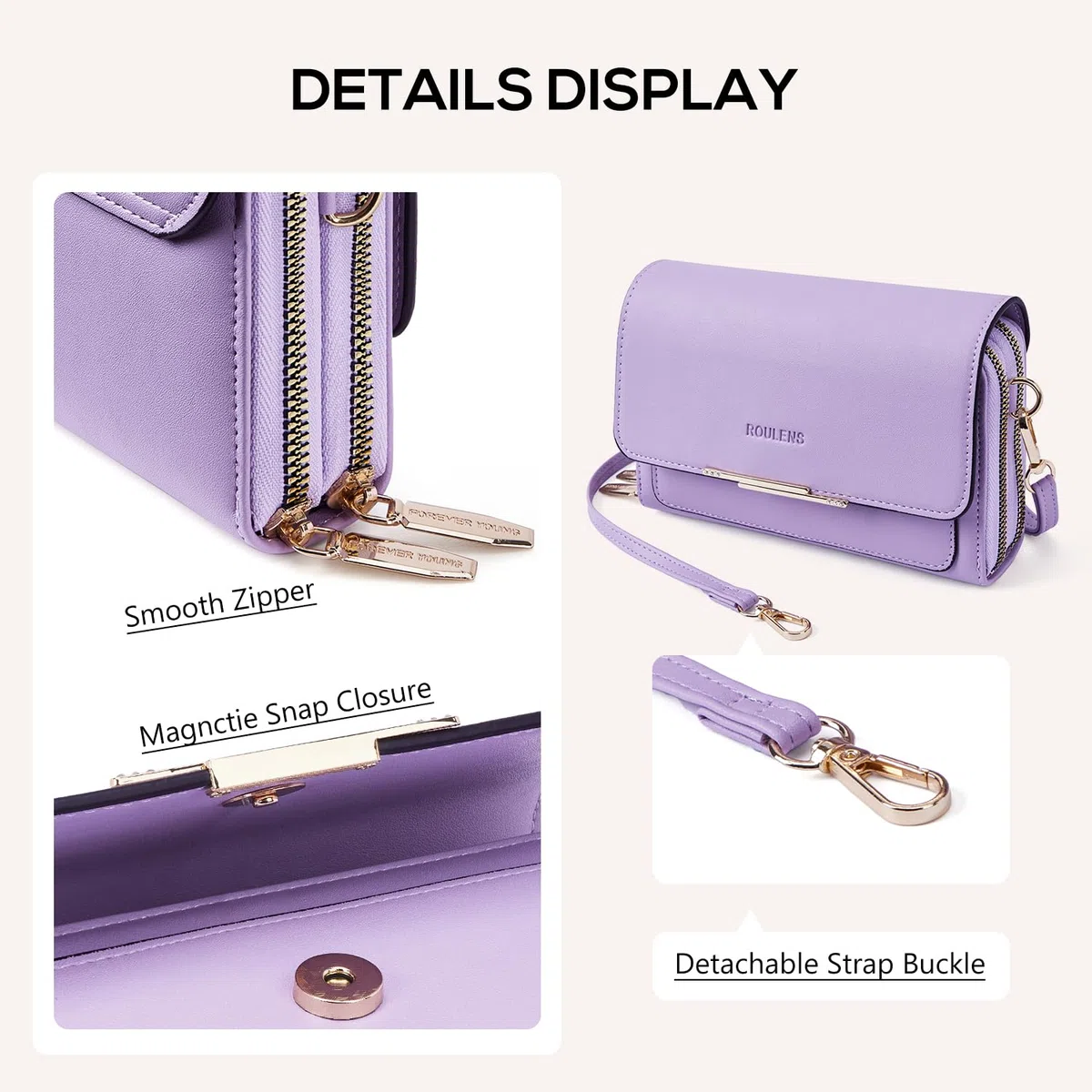 Roulens Borse a Tracolla da Donna,Piccola Borsa per Telefono a Tracolla per Donna con 2 Scomparti Capienti,Borsa Mano PU Pelle Sintetica con Slot per Carte di Credito Cinturino