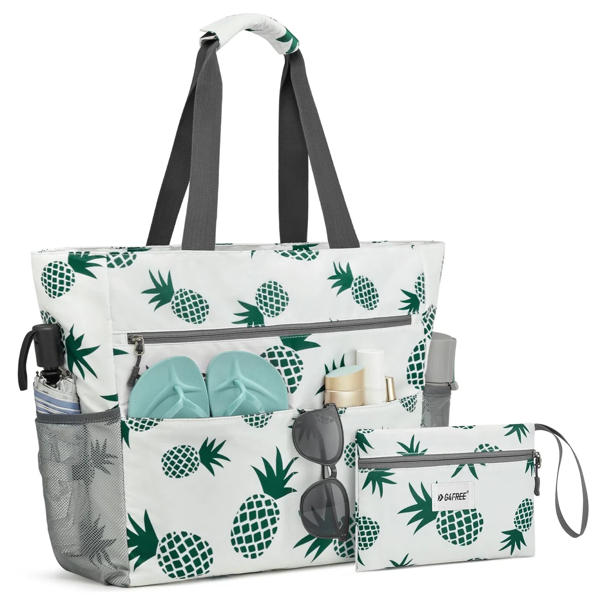 G4Free Borsa da spiaggia, impermeabile, a prova di sabbia, pieghevole, di grande capacità, per le donne, Ananas, 35L
