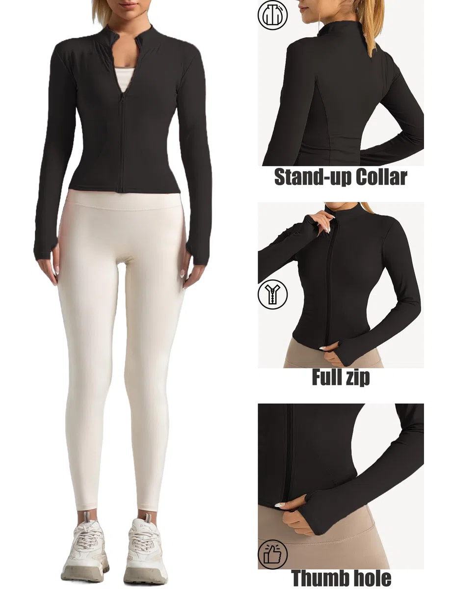 Giacca Sportiva da Donna Giacca Leggera da Corsa Top con Cerniera per Yoga Giacca Sportiva Traspirante Con Fori per Pollici Corsa Yoga Palestra.