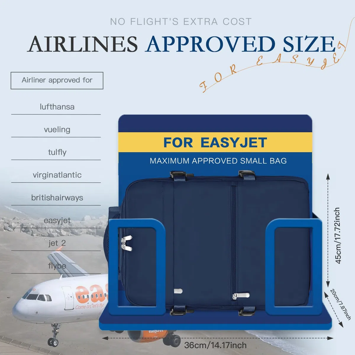 xlodea Zaino Easyjet 45x36x20, Bagaglio a Mano per Easyjet 45x36x20 Impermeabile Borse da Cabina Zaino da Viaggio Aereo Donna Borsa da Viaggio