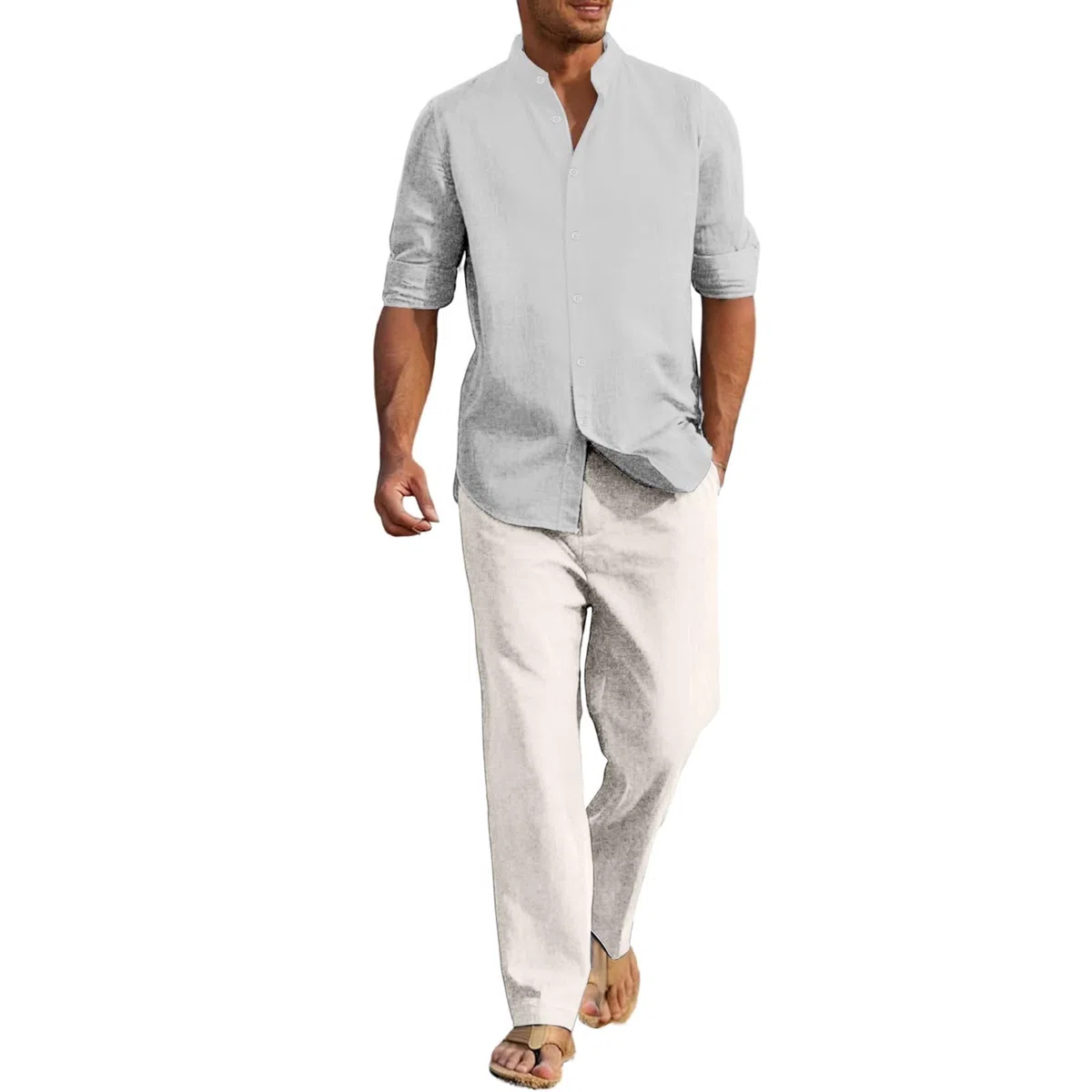 Completo Uomo Elegante Estivo Tute Leggere Estive Uomo Lino Camicia Pantaloni Traspirante Comodo Casual Insieme Leggero vestibilità Comoda Elegante Due Pezzi Abbigliamento Spiaggia T-Shirt