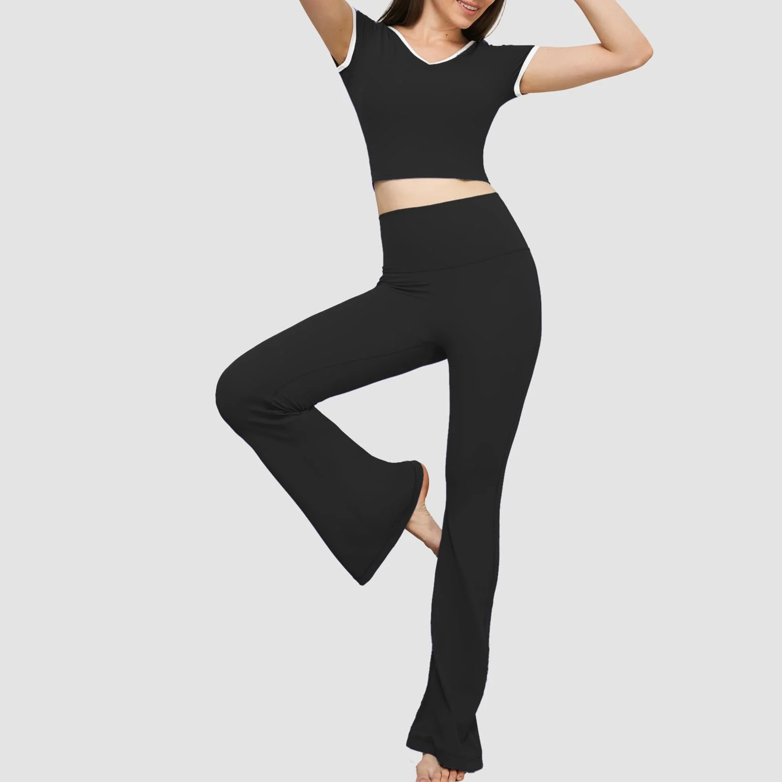 Pantaloni da Yoga Donna a Zampa Vita Alta Controllo della Pancia Pantaloni Elasticizzati Pilates Danza Palestra Leggings Eleganti Sportivi Fitness Casual Allenamento