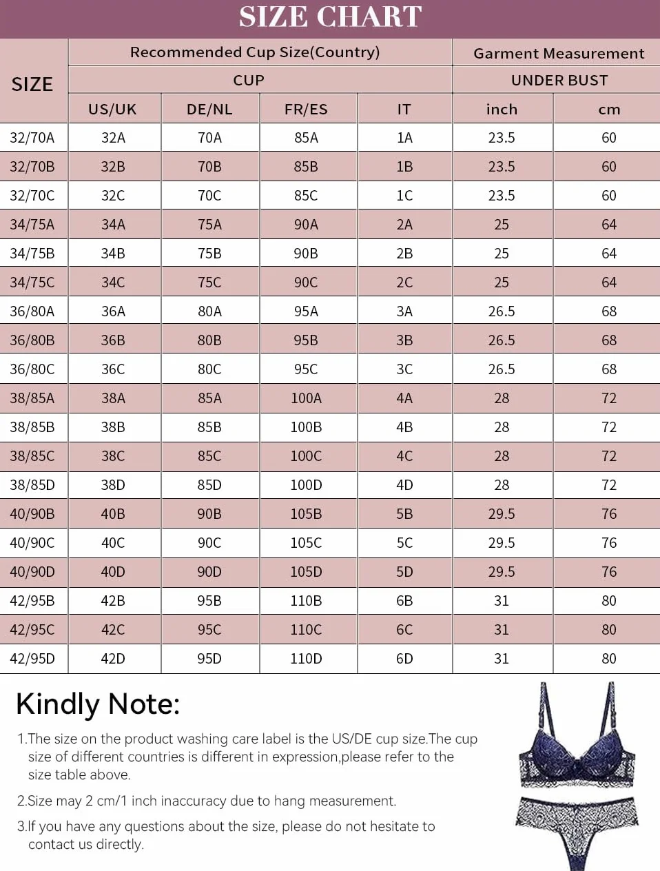 SHEKINI Completi Intimi da Donna Lingerie Reggiseno con Ferretto in Pizzo Spalline Removibili Elegance Push Up Reggiseno e Perizoma Set da 2 Pezzi