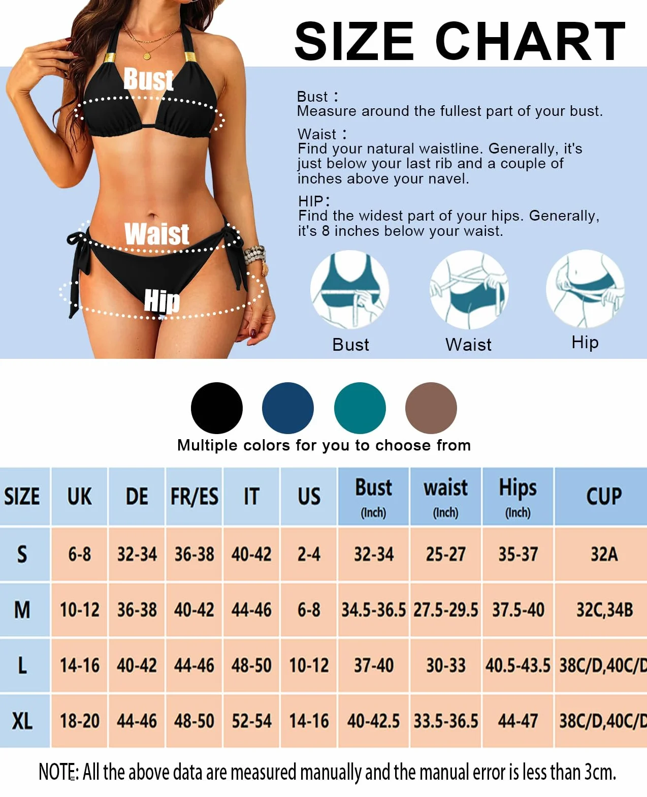 Rayson Bikini Donna Due Pezzi Elegante Costume da Bagno Halter Mare a V con Fibbie Metallici Dorati Set Bikini Top e Slip con Fiocco Lacci Laterali
