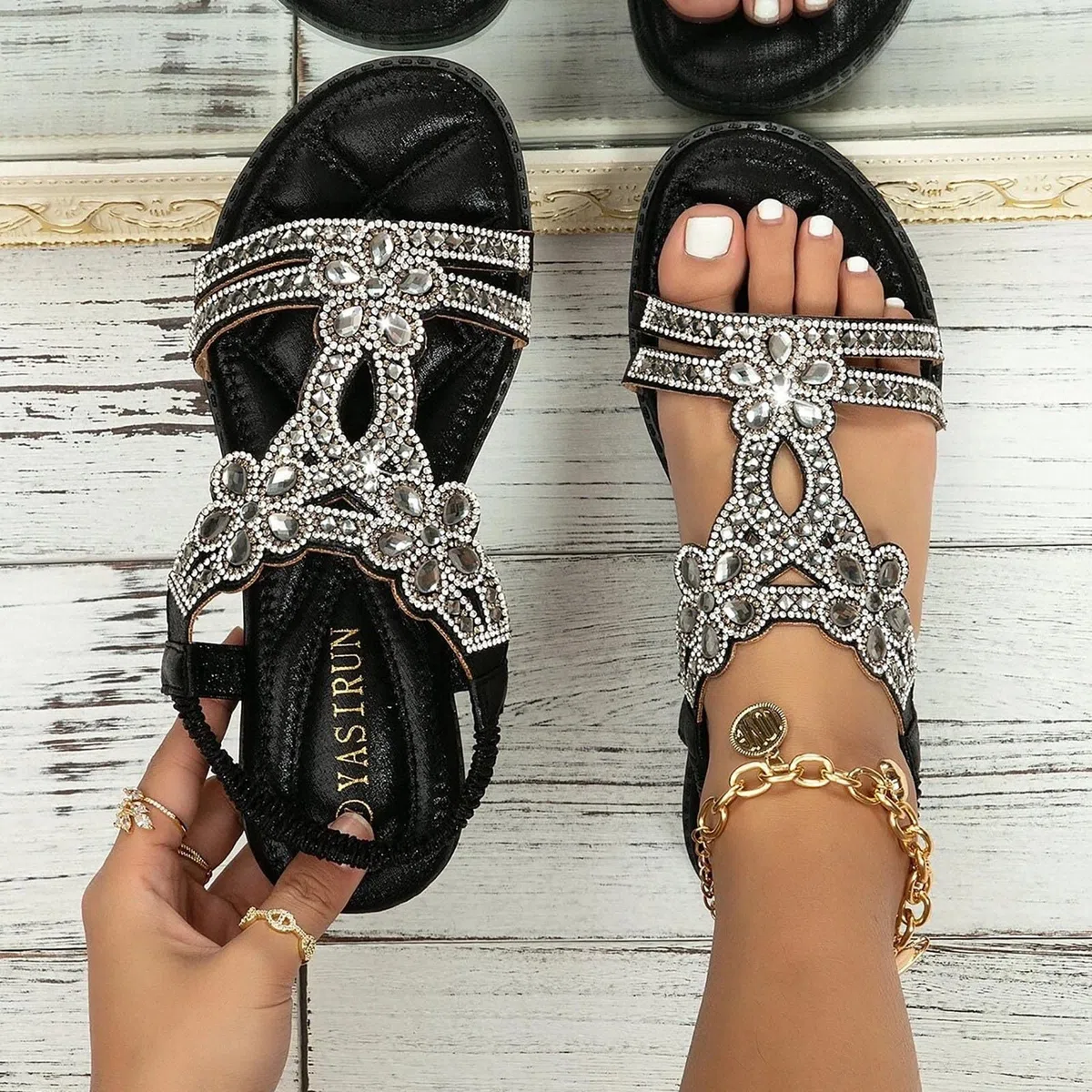 Generico Sandali Gioiello Donna - Women Rhinestone Slingback Sandal Comodi Eleganti Sandalo Da Spiaggia Antiscivolo Lavabili Scarpe Estivo Morbida Punta Aperta Ciabatte Leggero Bohémien 35-43