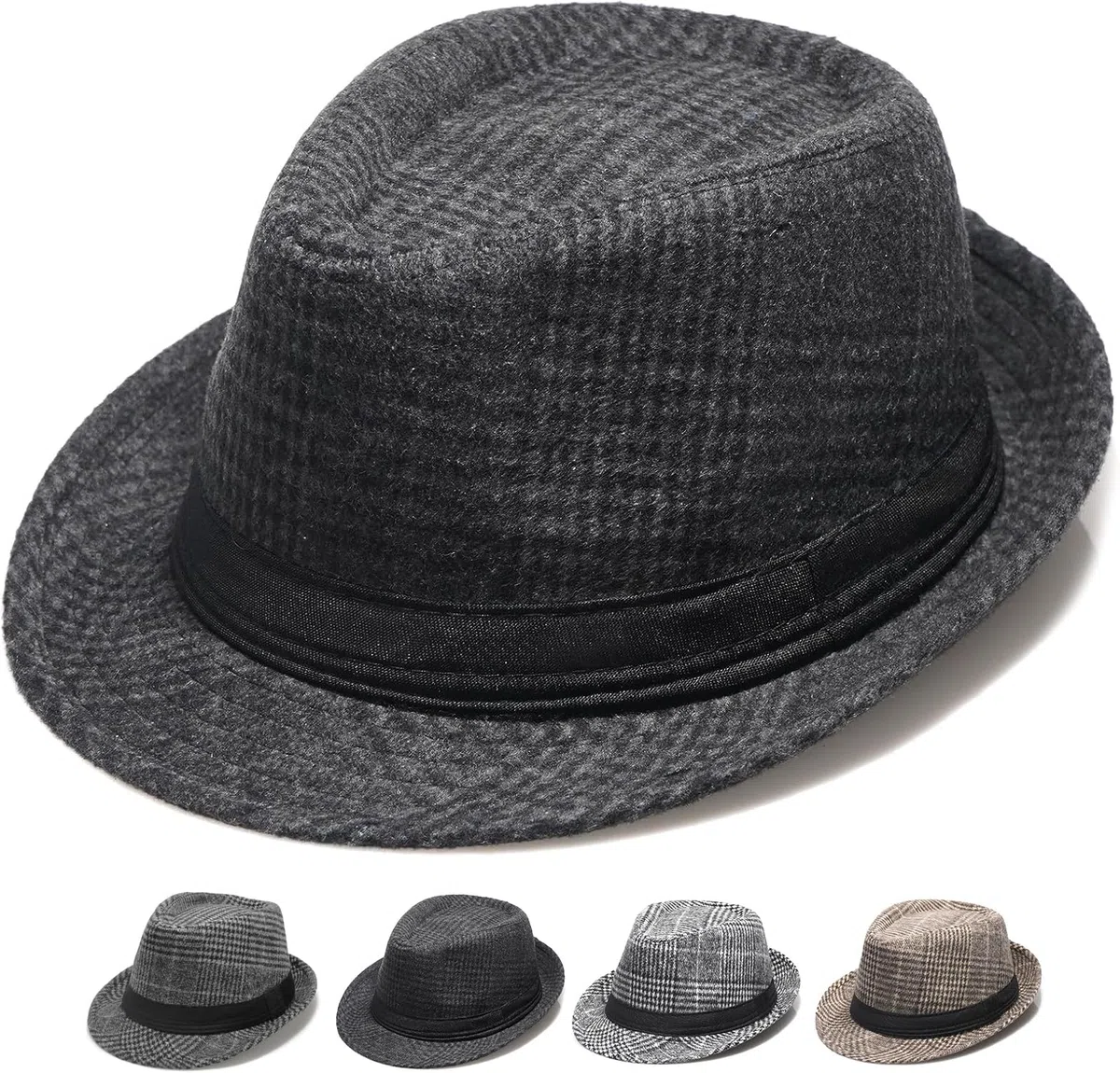 Initlove Cappello da uomo Fedora classico in feltro Panama cappello a tesa corta Trilby cappelli
