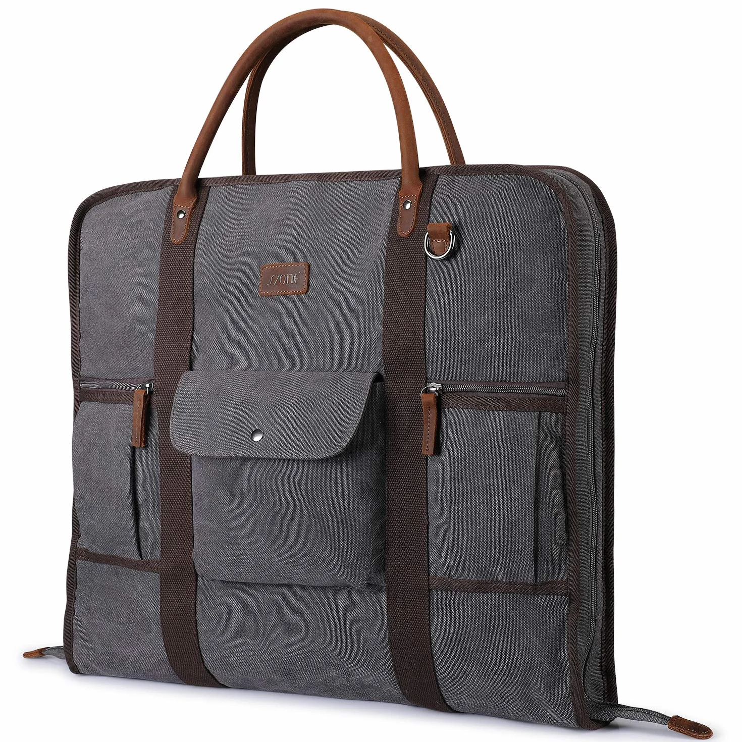 S-ZONE Borsa porta Abiti da Uomo Borsa porta Abiti in Vera Pelle con Finiture in Tela per Viaggi Brevi per Viaggi D'Affari