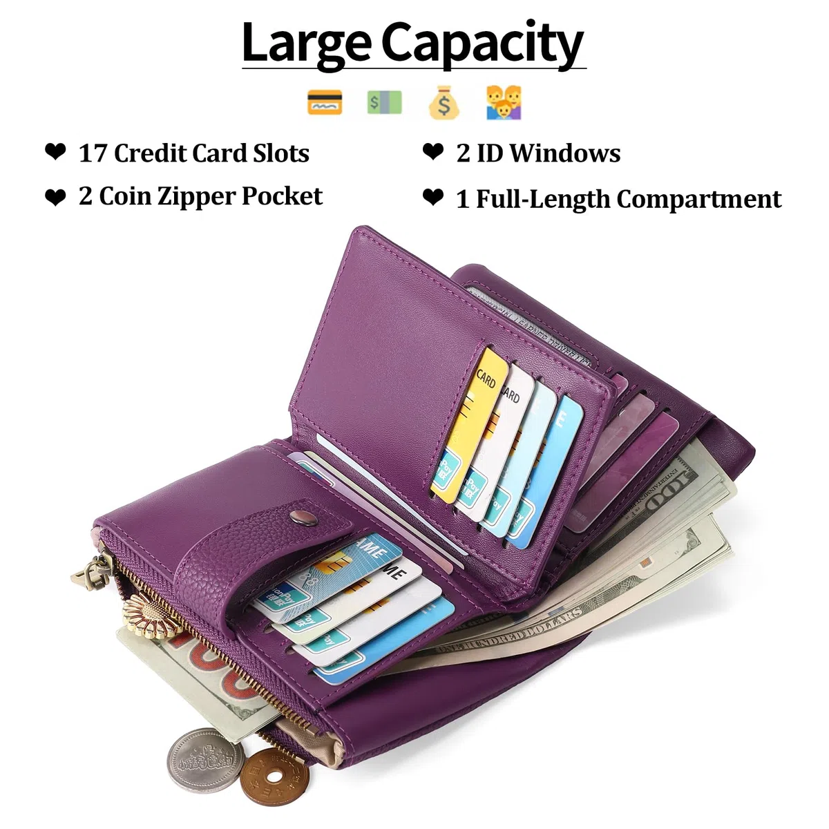 SENDEFN Portafoglio Medio Donna in Pelle con Blocco RFID, Portamonete con Slot per Carte, Scomparto per Monete e Tracolla Staccabile