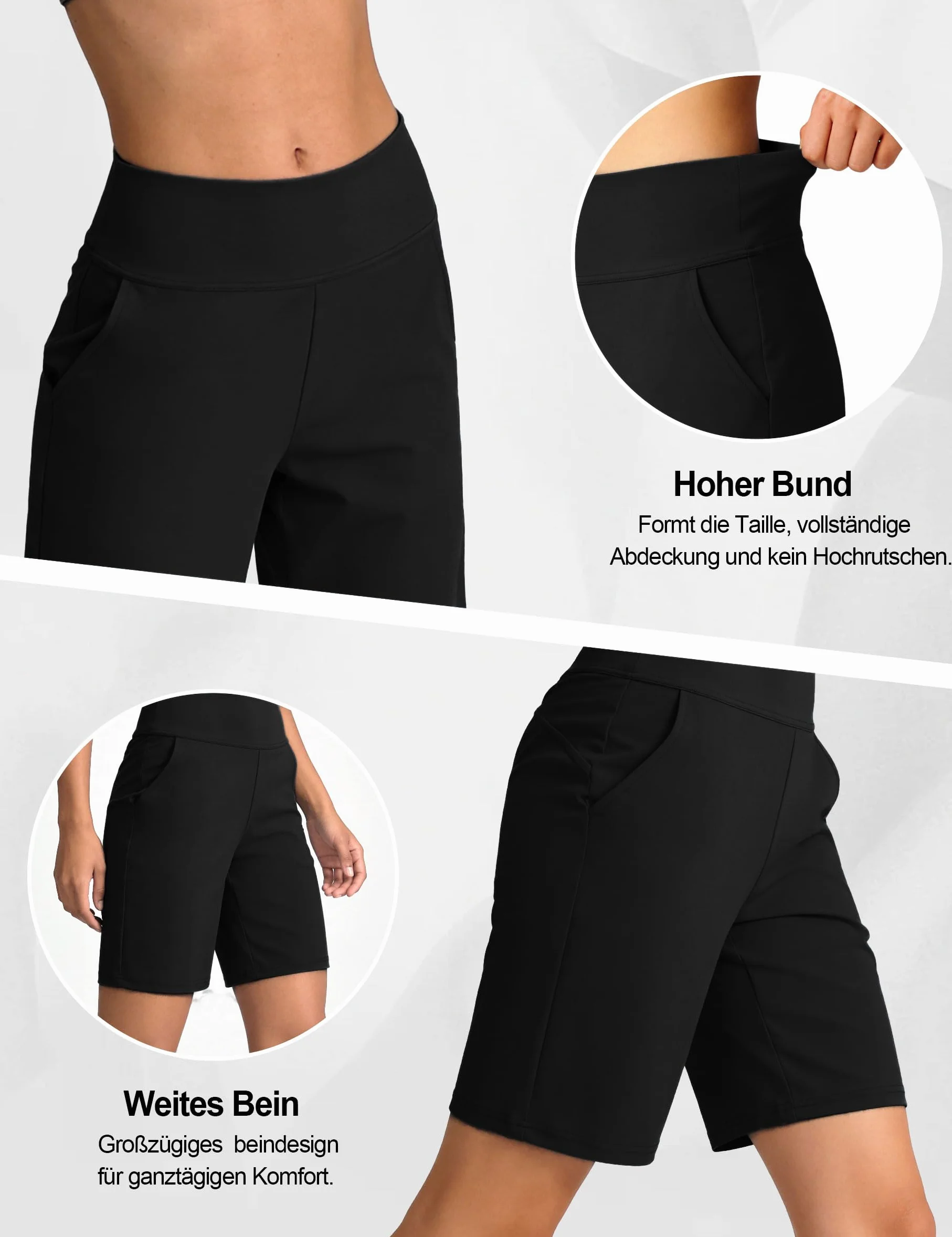 Litherday Pantaloncini estivi da donna, a vita alta, da yoga, a gamba larga, elasticizzati, lunghezza al ginocchio, da trekking, con tasche, taglie S-XXL