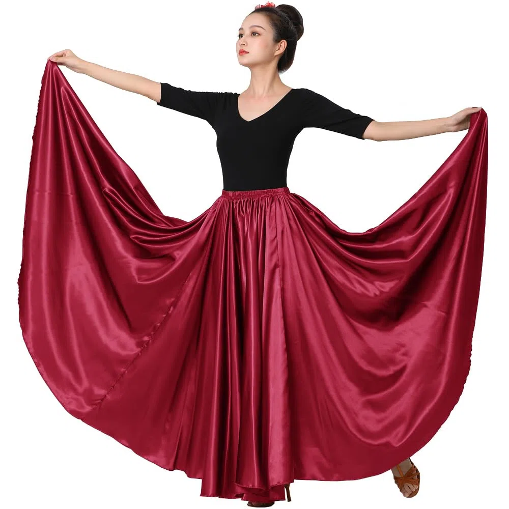 SANCAN, Gonna Lunga in Raso per Eventi di Danza, Natale, Cosplay, Feste in Costume da Donna - Rosso - Taglia Unica