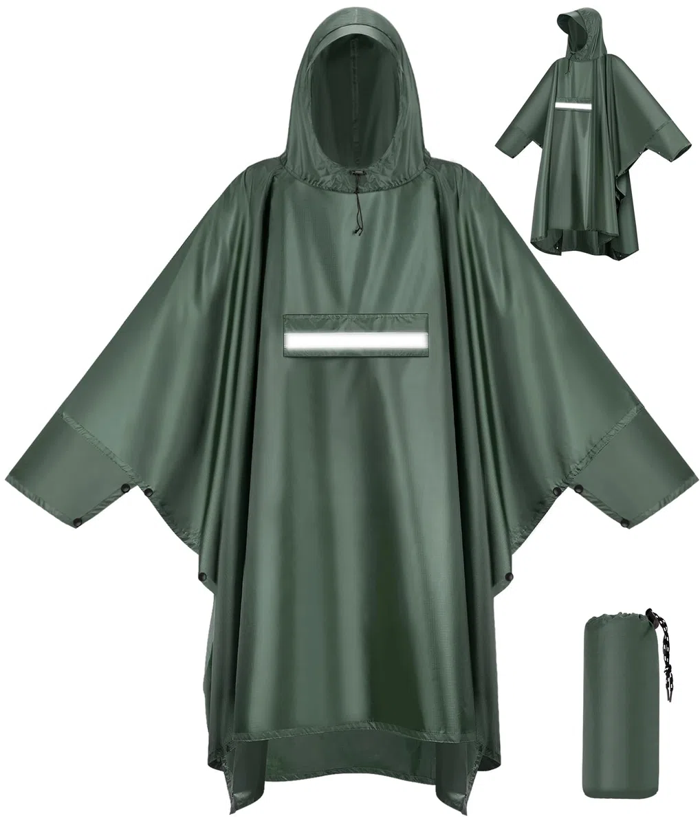 Poncho Antipioggia Impermeabile Riutilizzabile con Cappuccio Maniche e Riflettore Poncho Impermeabile per Adulti unisex Portatile Poncho Pioggia per Uomo Donna Trekking Campeggio Pesca